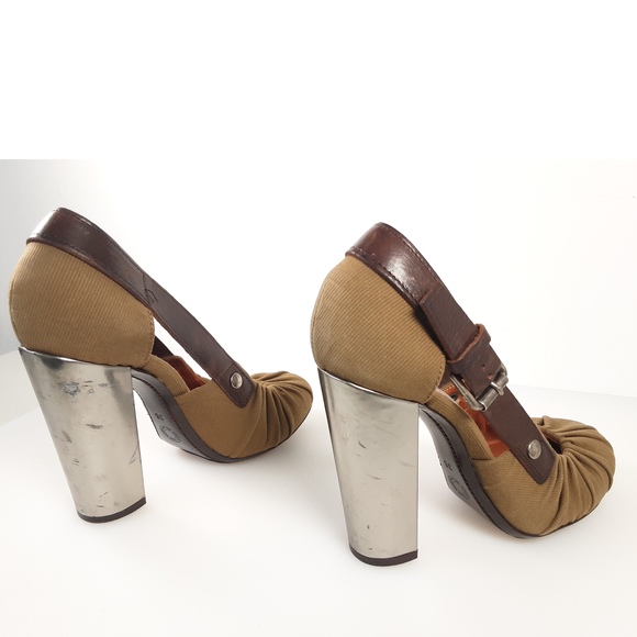 Dries Van Noten Italy Heels Military Style Heels Green Kaki Brown US 5 - Picture 7 of 9